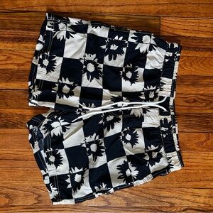 Black and White Floral Checkered Shorts